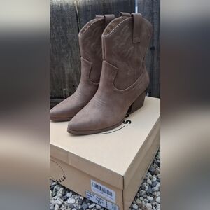 Soda Brown Heeled Boots with Western Flair